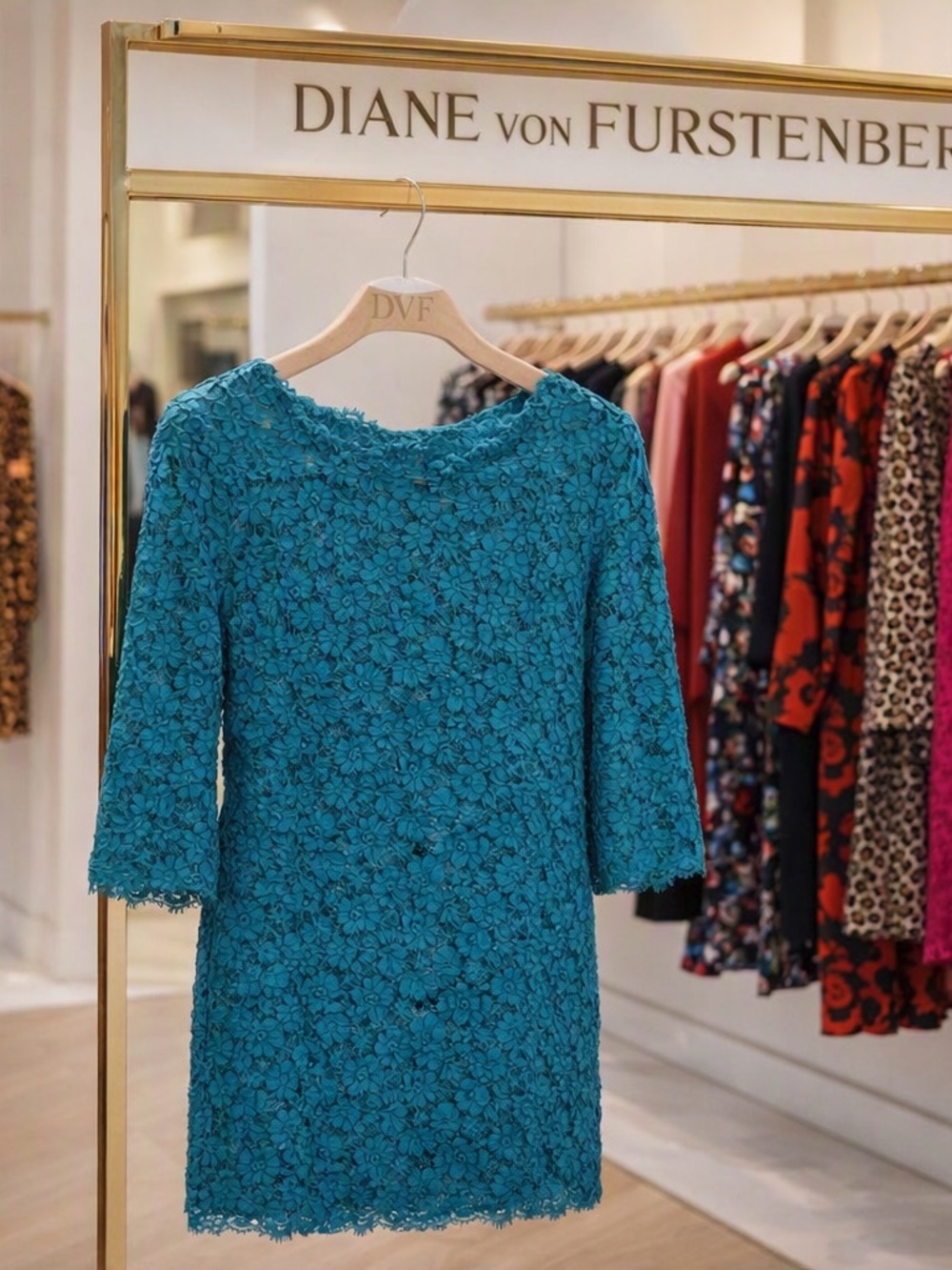 Diane von Furstenberg Teal Lace Mini Dress